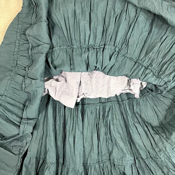 Cotton Flower Tiered Maxi Skirt Women's S Teal Stretch Boho Peasant Hippie - Picture 7 of 8